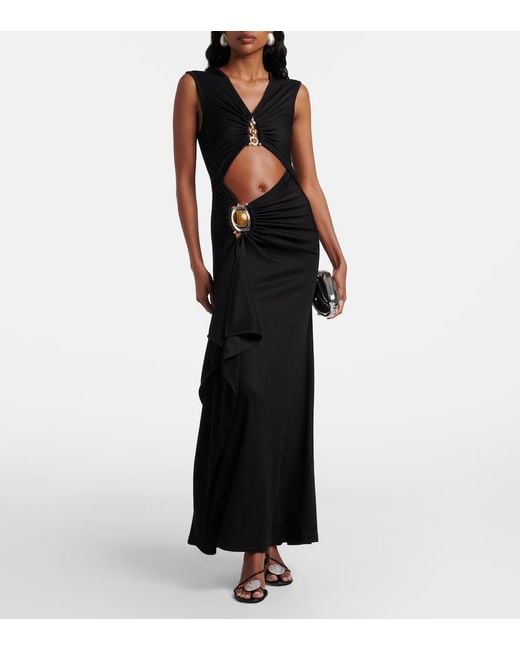 Christopher Esber Black Droplet Crystal Cutout Embellished Maxi Dress