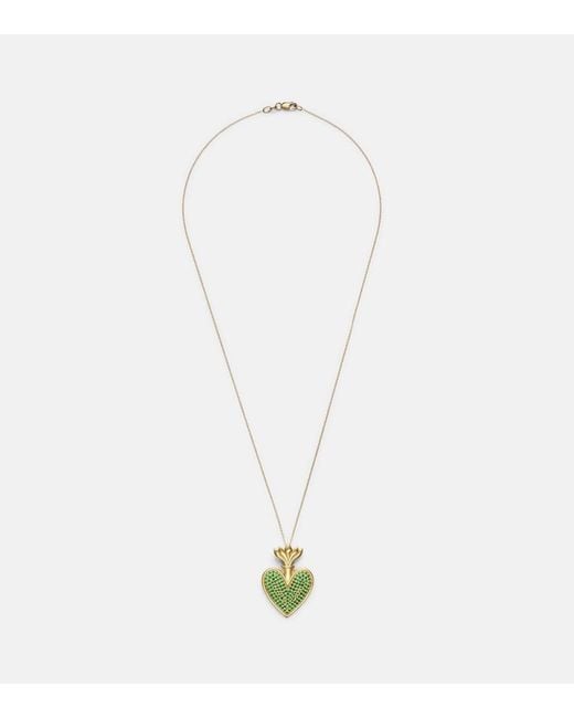 Ileana Makri White Blowing Heart 18Kt Pendant Necklace With Tsavorites