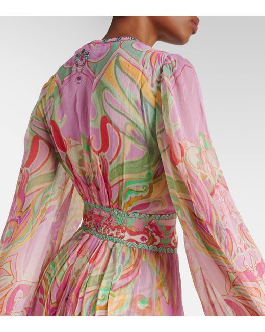 Robe longue en soie a fleurs Camilla en coloris Pink