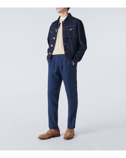 Pantalon chino en lin Kiton pour homme en coloris Blue