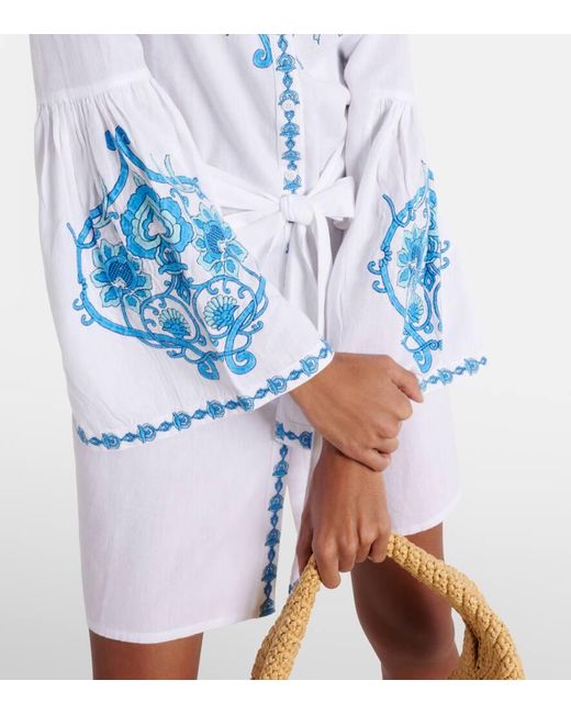 Vestido corto Everly de algodon y lino Melissa Odabash de color Blue
