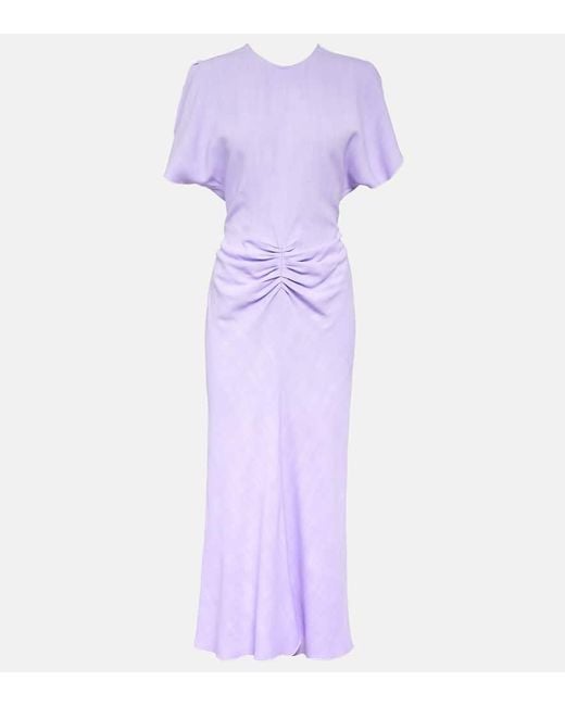 Victoria Beckham Purple Gathered Woven Midi Dress
