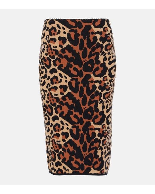 Blumarine Brown Leo Leopard-Print Jacquard Pencil Skirt