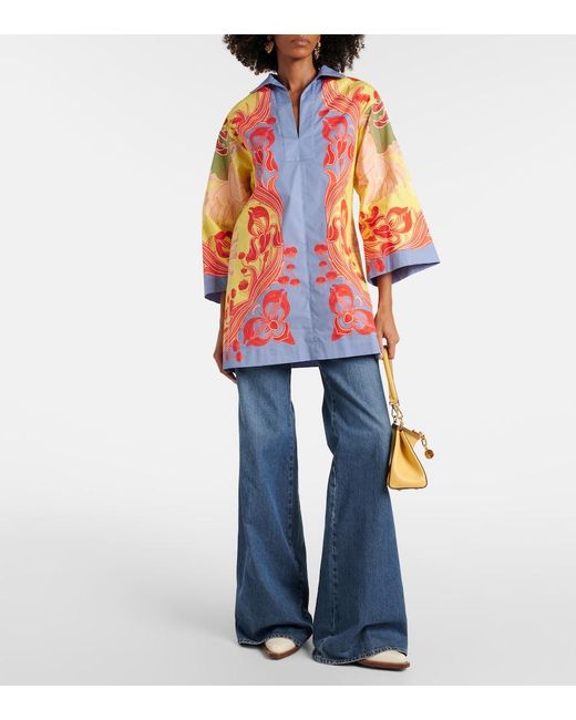 Etro Orange Printed Cotton-Blend Shirt