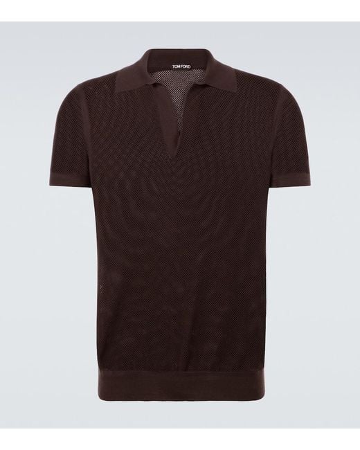 Tom Ford Brown Semi-Sheer Cotton And Silk Polo Shirt for men