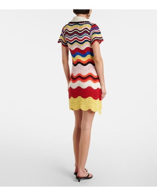 LaDoubleJ Red Chevron Crochet Cotton Polo Dress