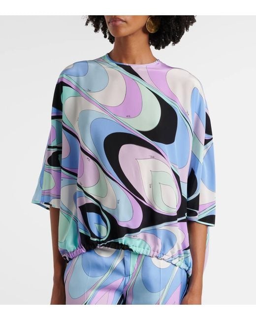 Emilio Pucci Blue Top Iride Aus Seide