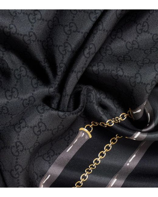 Gucci Black Gg Printed Silk Twill Scarf