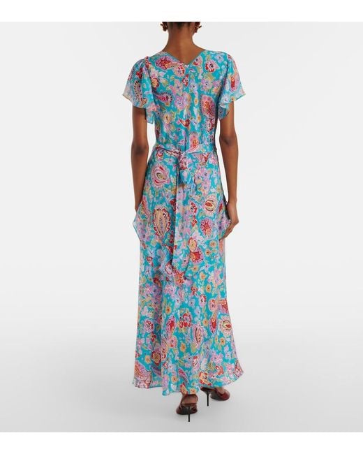 Rixo Blue Evie Silk Crepe De Chine Midi Dress
