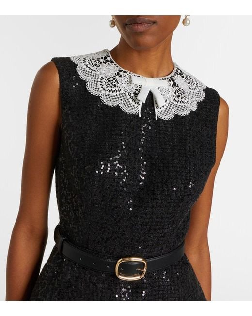 Self-Portrait Black Belted Sequined Boucle Minidress