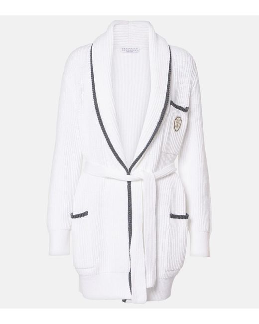 Brunello Cucinelli White Ribbed-Knit Cotton Cardigan