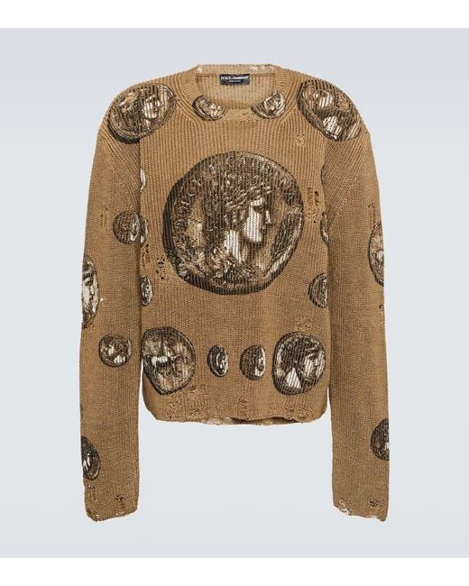 Jersey De Lino Con Estampado Monete Dolce & Gabbana de hombre de color Metallic