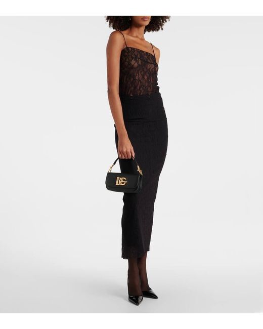 Falda Larga De Encaje De Tiro Bajo Dolce & Gabbana de color Black