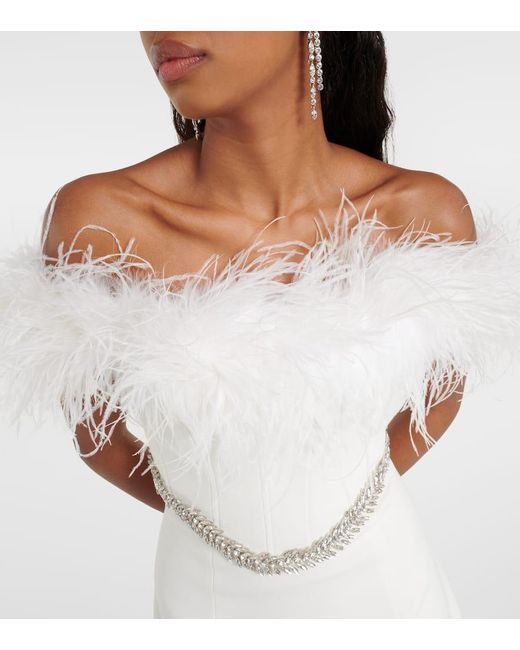 Rebecca Vallance White Bridal Blanche Feather-trimmed Crepe Minidress