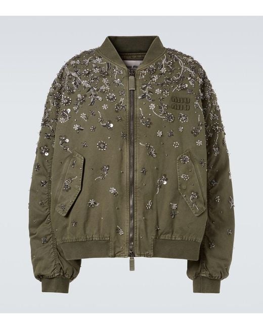 Miu Miu Green Sequined Cotton Gabardine Bomber Jacket for men