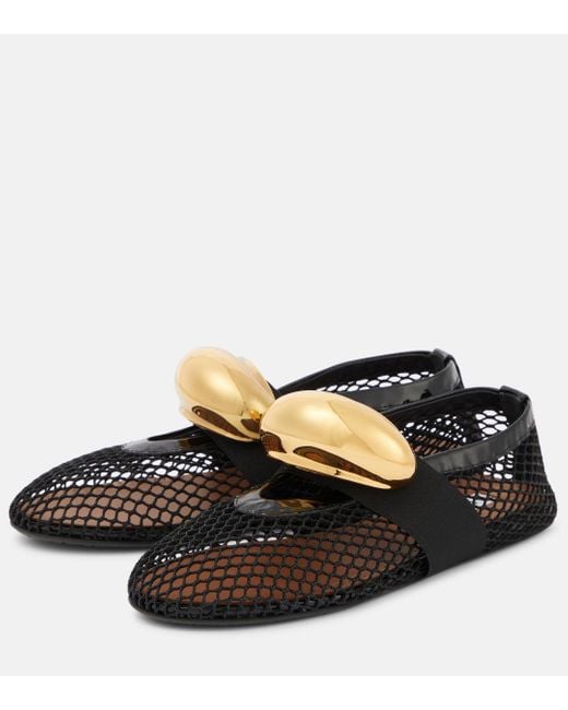 Alaa Embellished Fishnet Ballet Flats in Black | Lyst UK