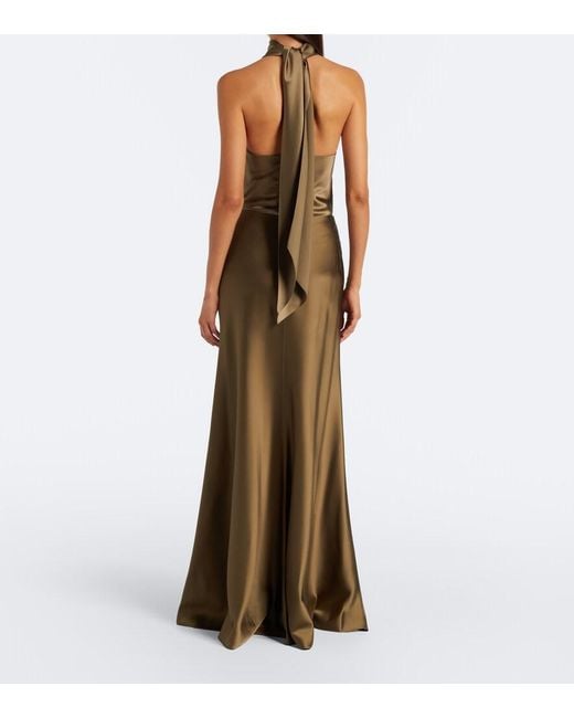 Ralph Lauren Green Masina Satin Maxi Skirt