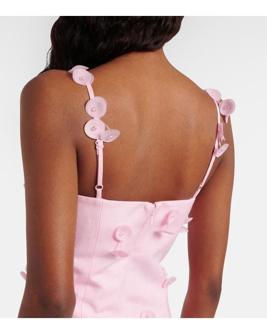Jonathan Simkhai Pink Juliana Floral-Applique Linen-Blend Cocktail Dress