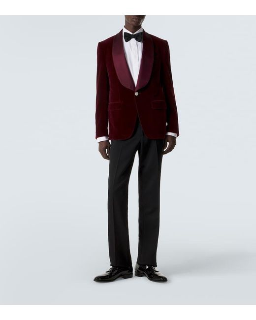 Dolce & Gabbana Red Cotton-Blend Velvet Tuxedo Jacket for men
