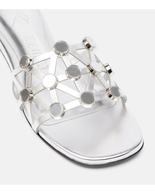 The Attico White Grid Embellished Leather Flat Sandals