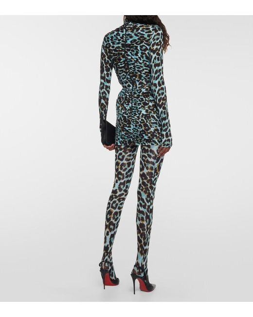 Alex Perry Green Kiran Ruched Leopard-Print Miniskirt