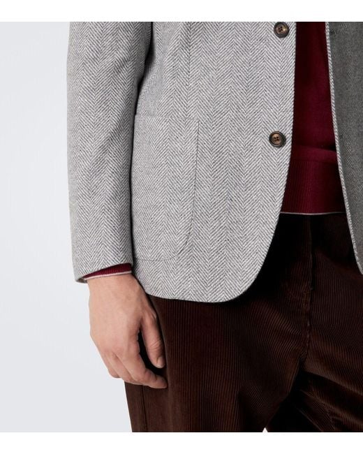 Eleventy Gray Herringbone Cashmere And Silk Blazer for men