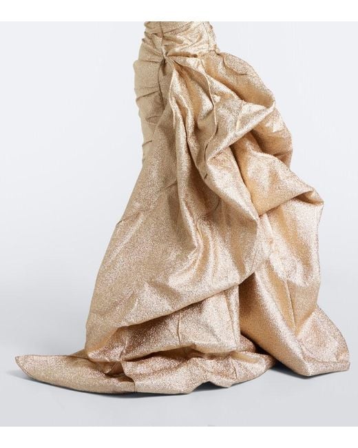 Marmar Halim Natural Gathered Lame Corset Gown