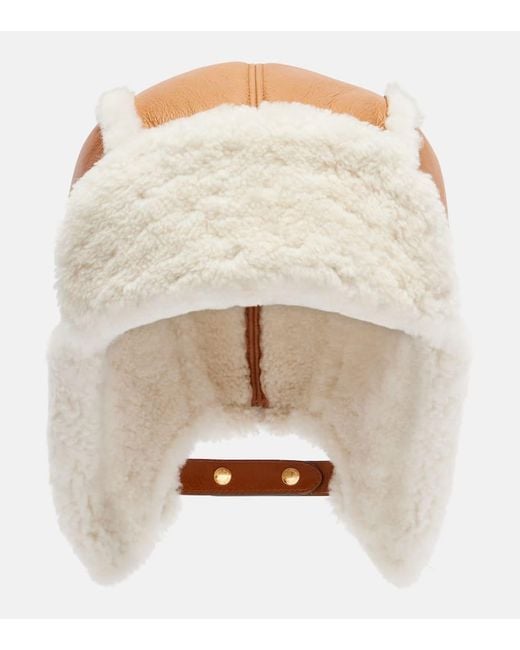 Miu Miu Natural Shearling-Trimmed Leather Hat
