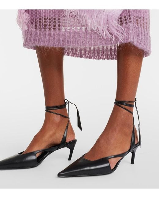 The Attico Black Diane 55 Leather Slingback Pumps