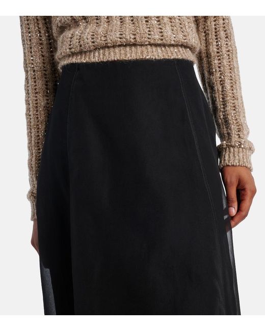 Brunello Cucinelli Black Silk Organza Midi Skirt