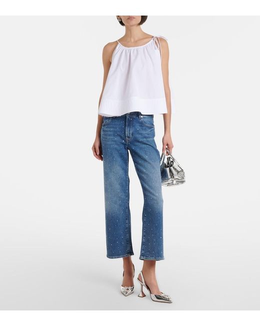 7 For All Mankind Blue Stovepipe Embellished Straight Jeans