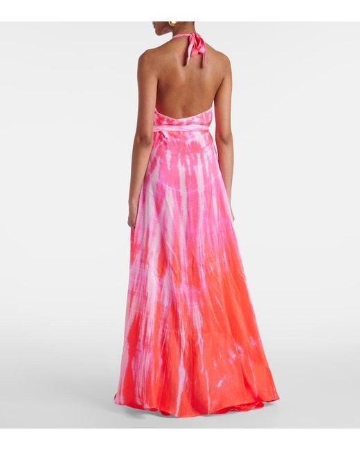 Anna Kosturova Red Tie-Dye Halterneck Silk Wrap Dress