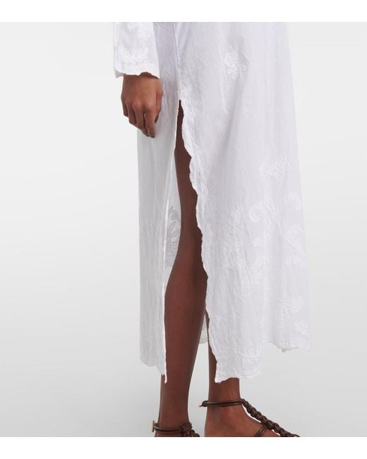 Juliet Dunn White Embroidered Cotton Kaftan