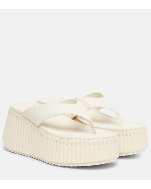 Chloé Nama 80 Leather Platform Thong Sandals in White | Lyst