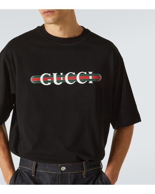 Camiseta De Punto De Algodón Estampado, Talla Gucci de hombre de color Black