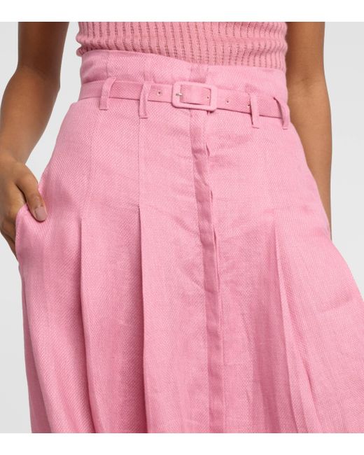 Gabriela Hearst Pink Dugald Linen Midi Skirt