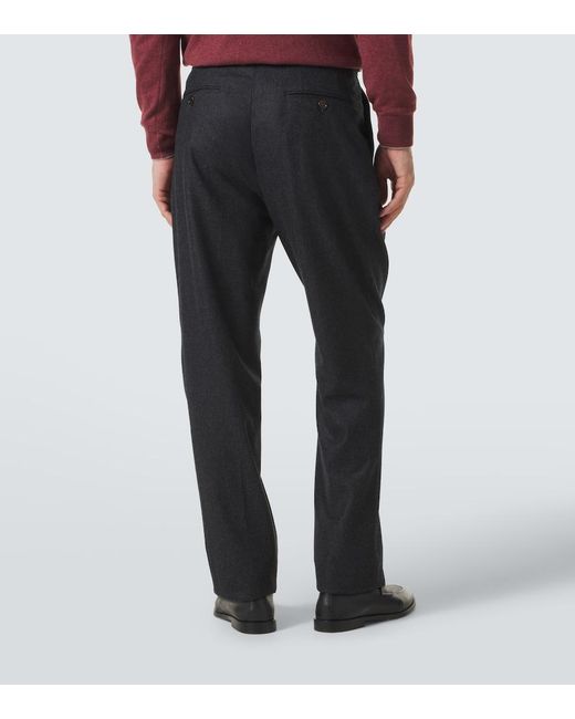 Brunello Cucinelli Gray Virgin Wool Flannel Slim Pants for men