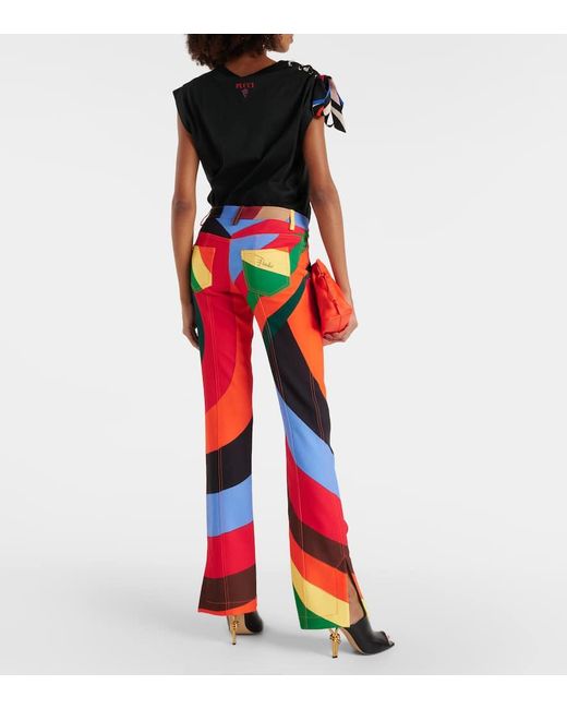 Emilio Pucci Red Iride Jersey Straight Pants