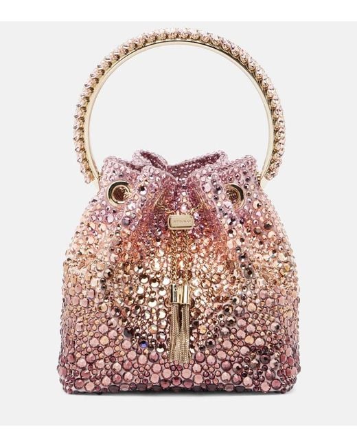 Jimmy Choo Pink Bon Bon Micro Embellished Bucket Bag