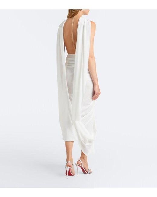 David Koma White Asymmetric Draped Embellished Minidress