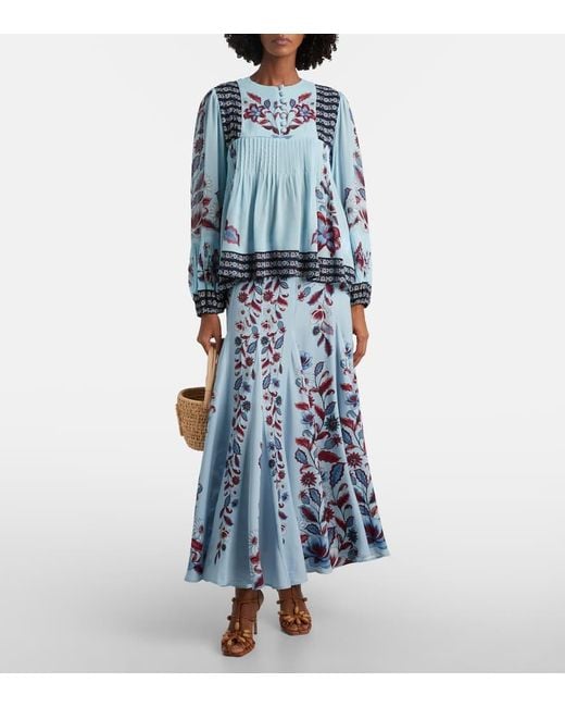 Farm Rio Blue Marcelle Pleated Maxi Skirt