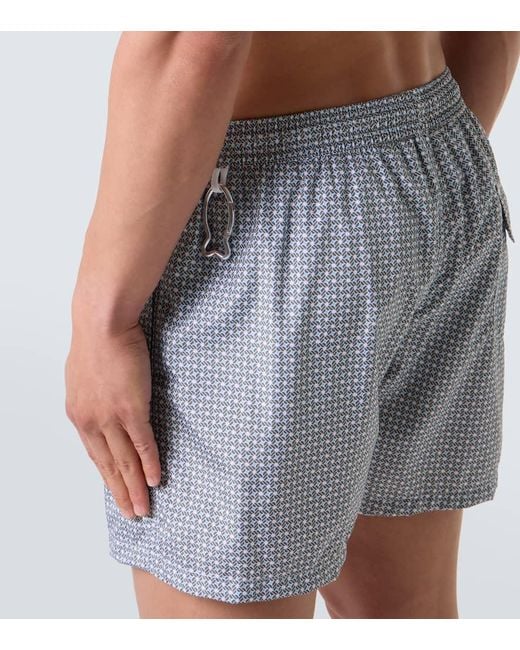 Fedeli Blue Madeira Printed Swim Trunks for men