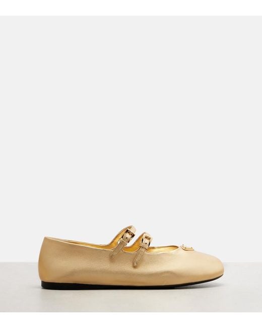 Prada Natural Metallic Leather Mary Jane Flats