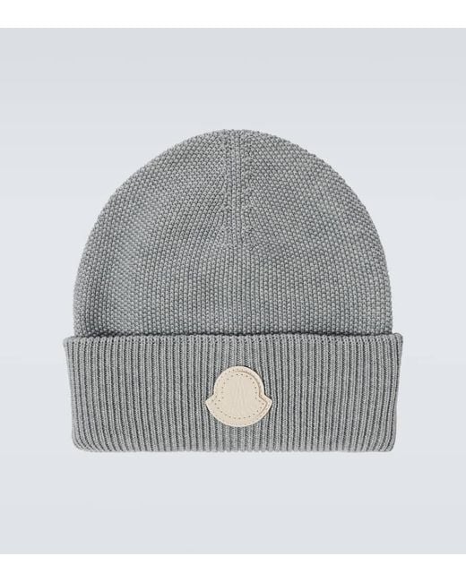 Moncler Gray Logo Cotton And Cashmere Beanie for men