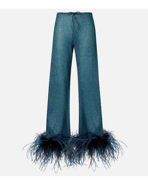 Oseree Blue Lumiere Plumage Wide-Leg Pants