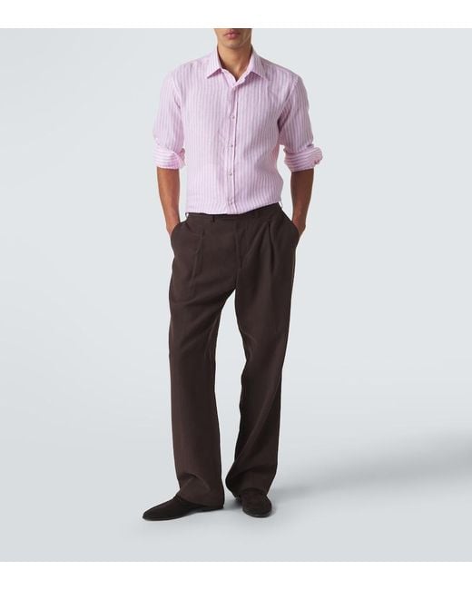 Charvet Pink Striped Linen Shirt for men