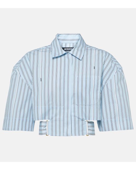 Jacquemus Blue La Chemise Courte Bari Striped Cotton Shirt