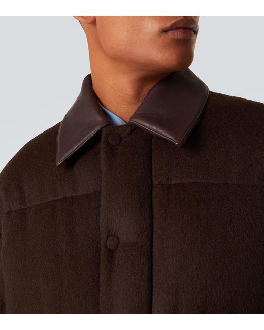 Auralee Brown Leather-Trimmed Camel Hair Down Jacket for men