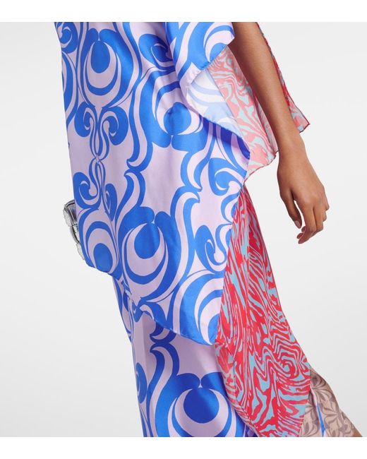Dries Van Noten Blue Embellished Printed Silk-Blend Blouse