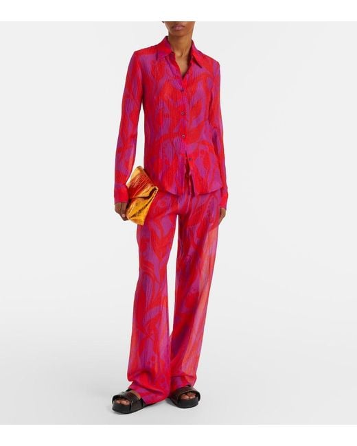 Dries Van Noten Red Pachas Silk Straight Pants